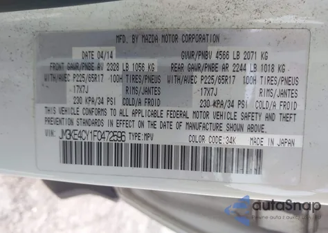 2015 Mazda Cx-5 Touring from USA, damaged, VIN JM3KE4CY1F0472596